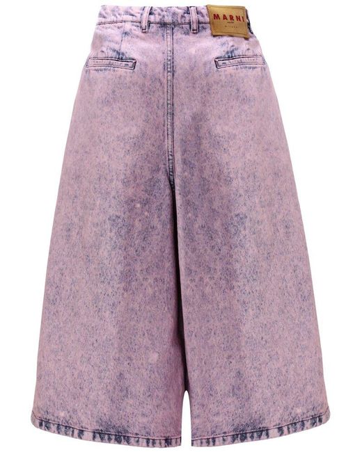 Marni Purple High-rise Wide-leg Denim Shorts
