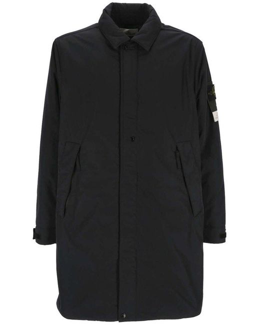 Stone Island Black Collared Button-up Coat for men