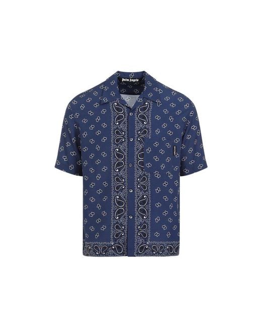 Palm Angels Blue Paisley Bowling Shirt for men