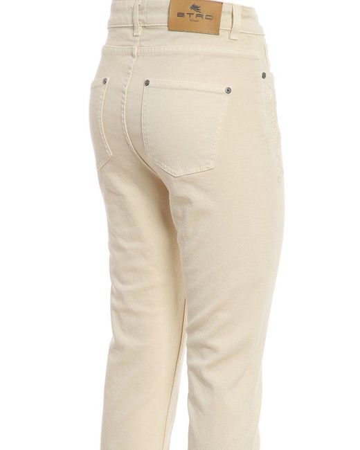 Etro Natural Embroidered Detailed Skinny Jeans