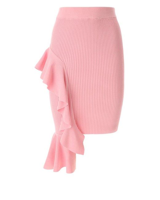 Moschino Pink Jeans Ruffled Detail Knitted Midi Skirt