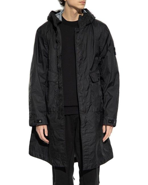 Stone Island Black Hooded Parka for men