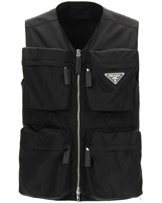 Prada Black Multi-pocket Vest In Re-nylon M for men