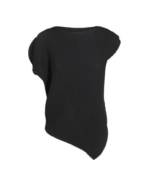 Issey Miyake Black Boat-Neck Short-Sleeved Asymmetric Blouse