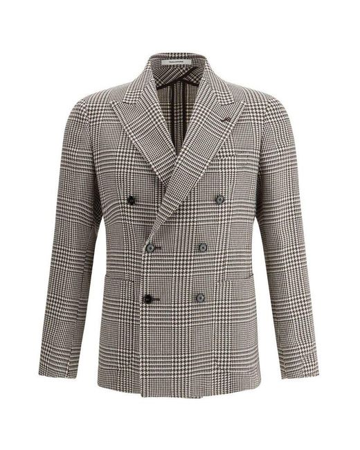 Tagliatore Gray Montecarlo Double-breasted Checked Blazer for men