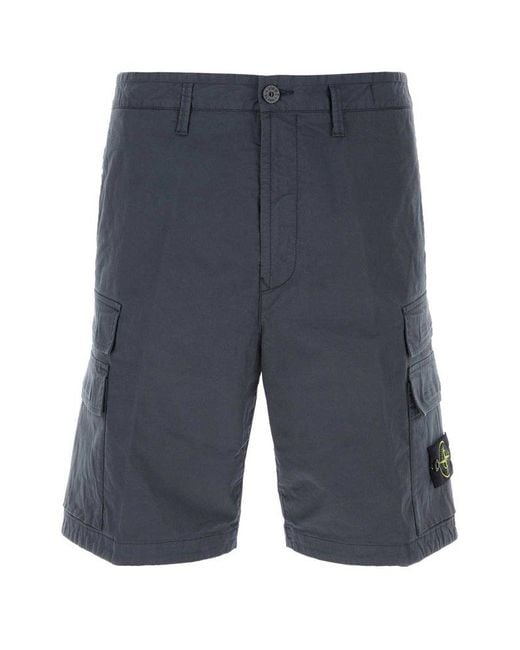 Stone Island Blue Logo Patch Cargo Shorts for men