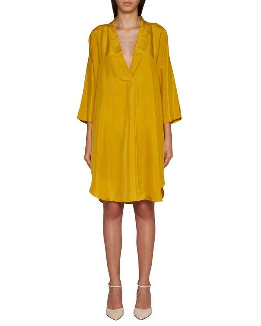 P.A.R.O.S.H. Yellow V-neck Mini Dress