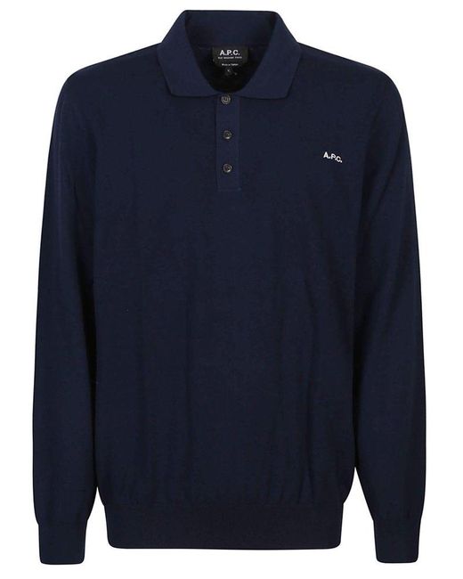 A.P.C. Blue Blaise Long Sleeve Polo Shirt for men