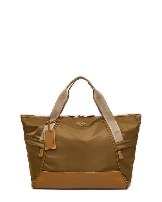 Prada Brown Re-Nylon Zipped Duffle Bag for men
