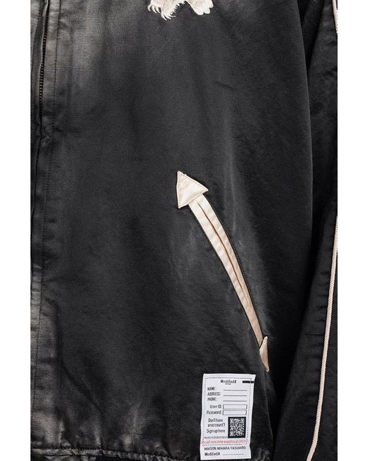 Maison Mihara Yasuhiro Black Embroidered Zipped Satin Bomber Jacket for men