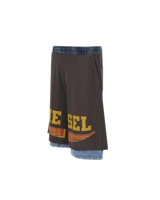 DIESEL Gray P-ecky Mesh Denim Wide-leg Shorts for men