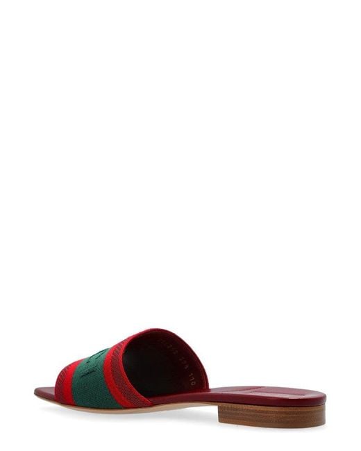 Gucci Red Slide Sandal With Web, Fabric