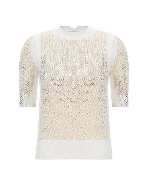 Ermanno Scervino White Embellished Knit T-shirt