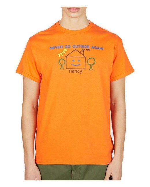 Nancy Orange Never Go Outside Again Crewneck T-Shirt for men