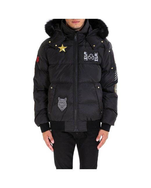 Moose Knuckles Black Patches Hooded Padded Coat for men