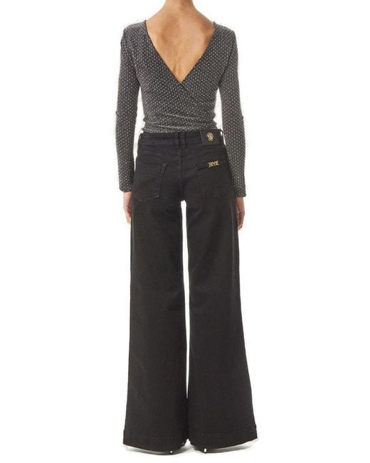 Versace Jeans Couture Black Logo Patch Wide-Leg Jeans