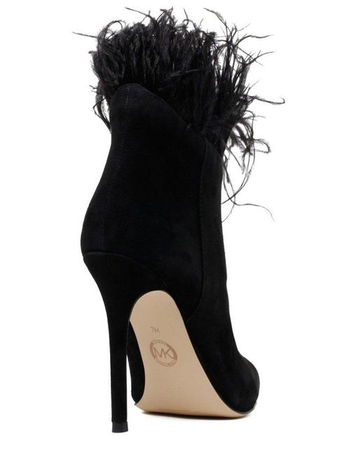 MICHAEL Michael Kors Black Whitby Feather Trim Ankle Boots