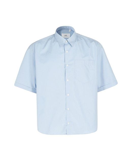 AMI Blue Short-sleeved Boxy Fit Shirt for men