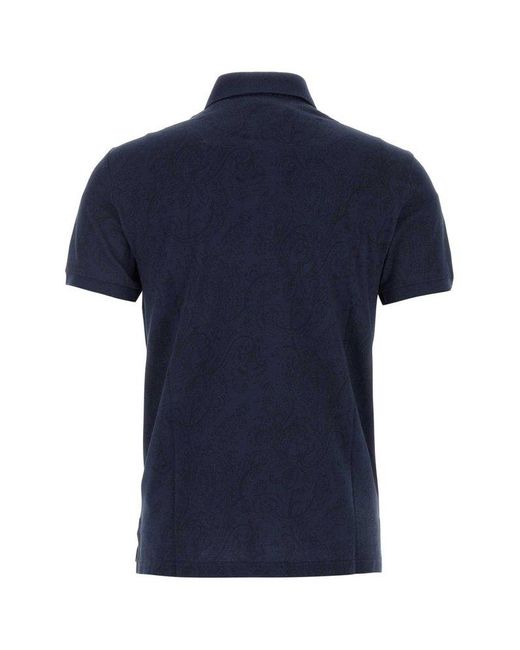 Etro Blue Printed Piquet Polo Shirt for men