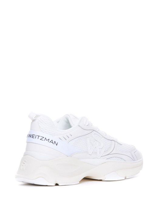 Stuart Weitzman White Mesh Lace-up Sneakers