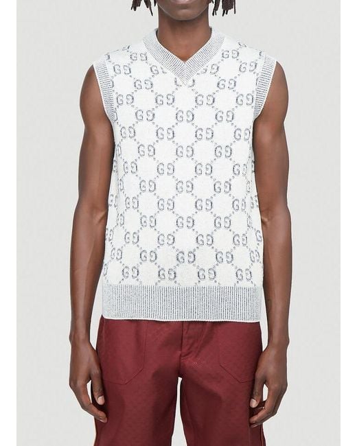 Gucci White GG V-neck Knit Vest for men