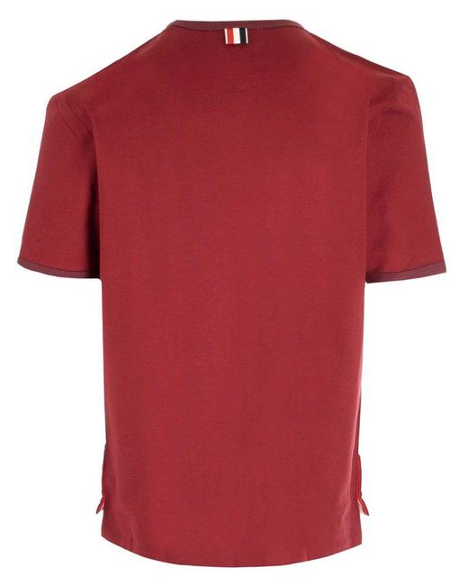 Thom Browne Red Logo Patch Crewneck T-shirt for men
