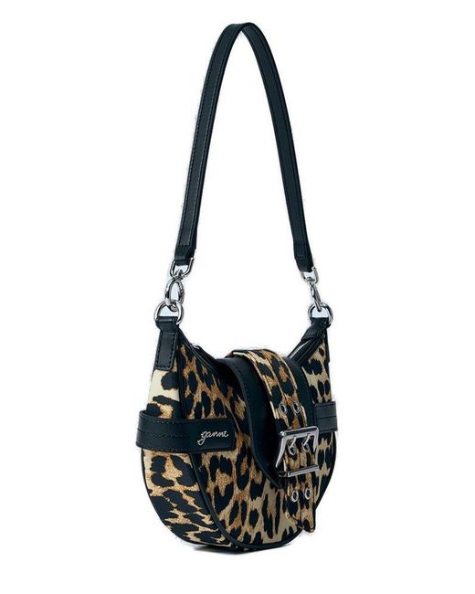 Ganni Leopard Small Bucky Crossbody Bag in Metallic | Lyst