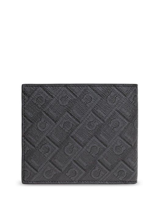 Ferragamo Gray Monogram Bi-Fold Wallet for men