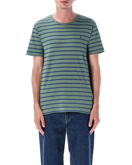 Polo Ralph Lauren Blue Custom Slim Fit Striped Jersey T-Shirt for men