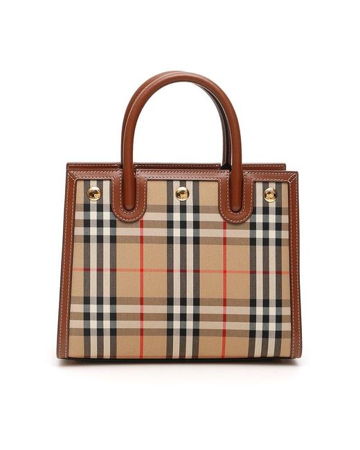 Burberry Title Mini Vintage Check Tote Bag in Brown | Lyst