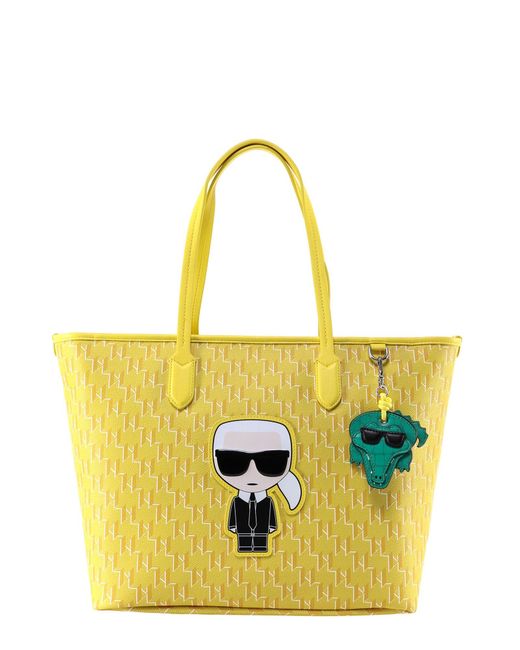 Karl Lagerfeld K/ikonik Logo Printed Tote Bag in Yellow Lyst
