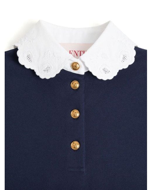 Valentino Blue Embroidered Collar Top