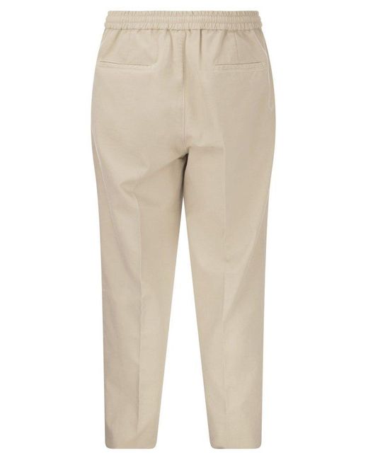 Brunello Cucinelli Natural Leisure Fit Cotton Gabardine Trousers With Drawstring And Double Darts for men