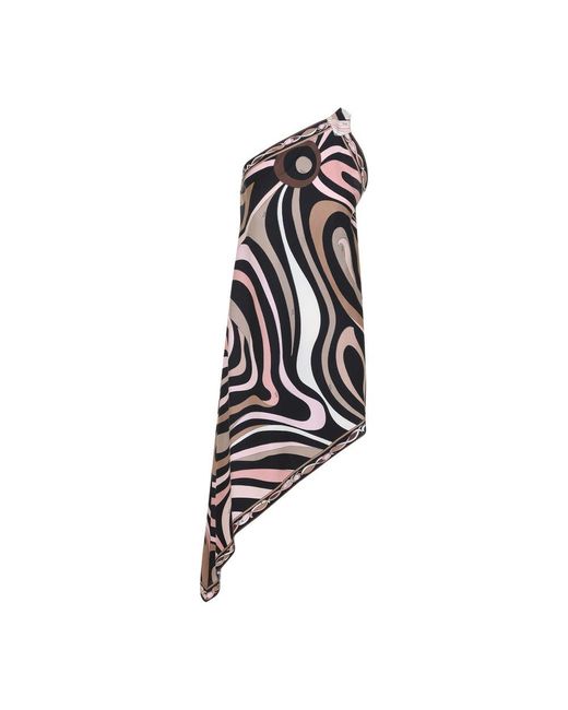 Emilio Pucci Black Marmo-Printed One-Shoulder Dress
