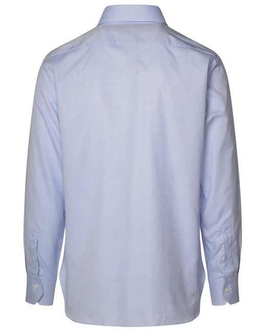 Zegna Blue Two-Tone Cotton Shirt for men