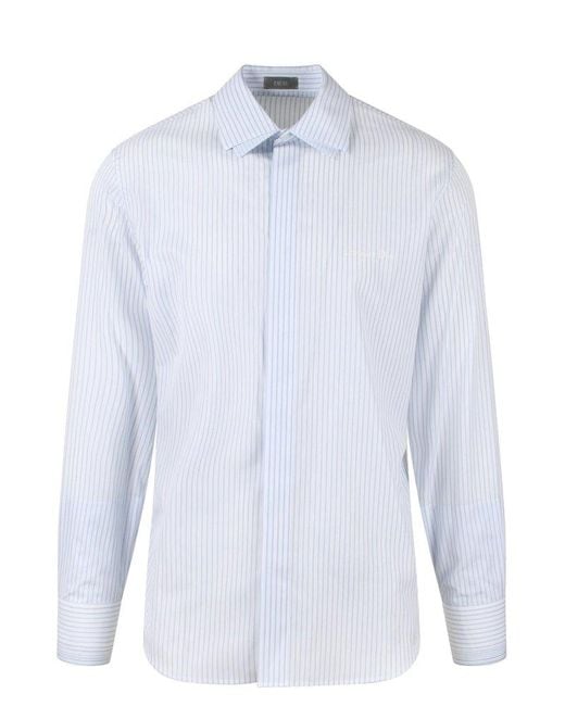 Dior White Striped Collared Long-sleeve Shirt for men