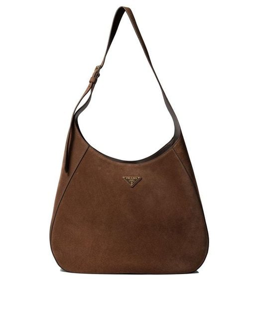 Prada Triangle Logo Hobo Bag in Brown Lyst UK