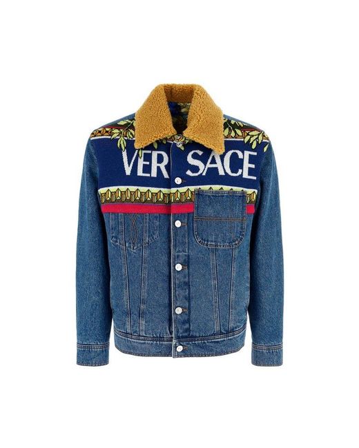 Versace Logo Intarsia Denim Jacket in Blue for Men - Lyst