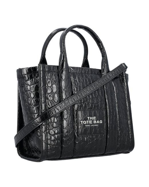 Marc Jacobs Black Croc Embossed Mini Tote Bag