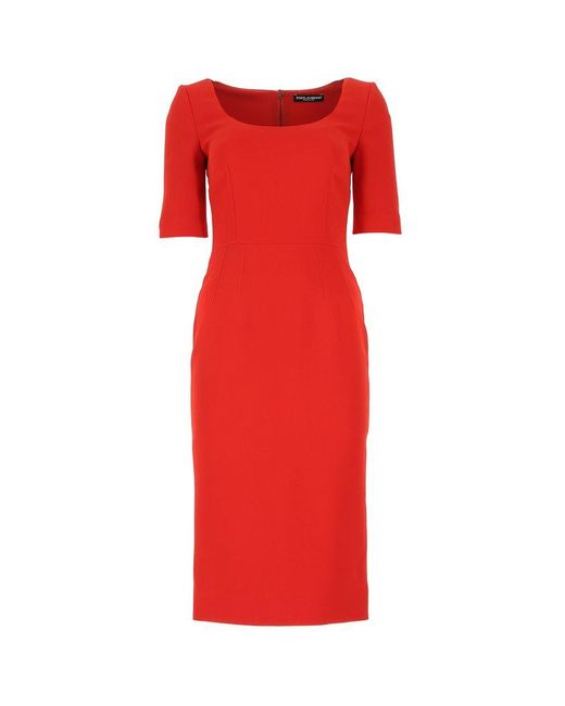 Dolce & Gabbana Red Scoop Neck Midi Dress