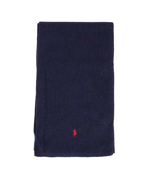 Polo Ralph Lauren Blue Logo Embroidered Knitted Scarf for men