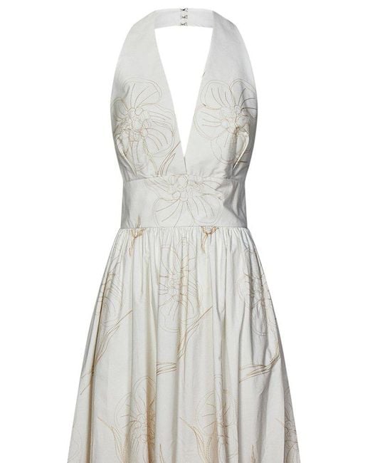 Elie Saab Natural Embroidered Degradé Poplin Long Dress