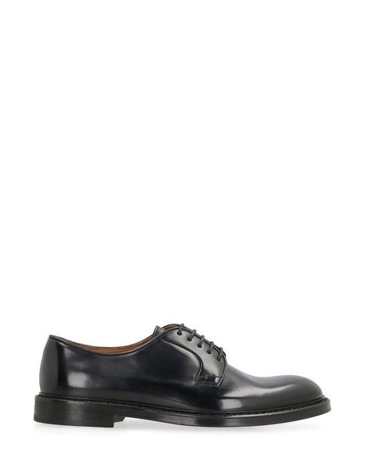 Doucal's Black Round Toe Derby Shoes for men