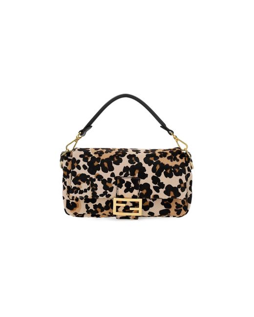 Fendi Black Baguette Leopard Print Shoulder Bag