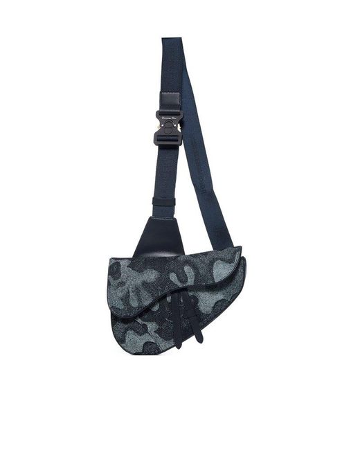 Dior Blue Camouflage Jacquard Saddle Bag for men