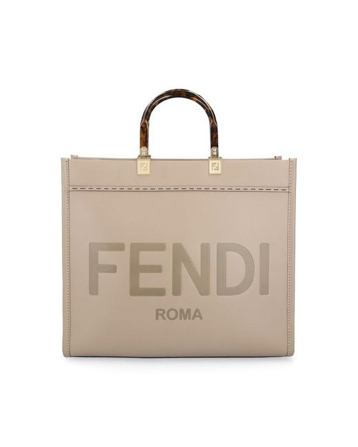 Fendi Leather Sunshine Logo Debossed Medium Tote Bag in Grey (Gray) | Lyst