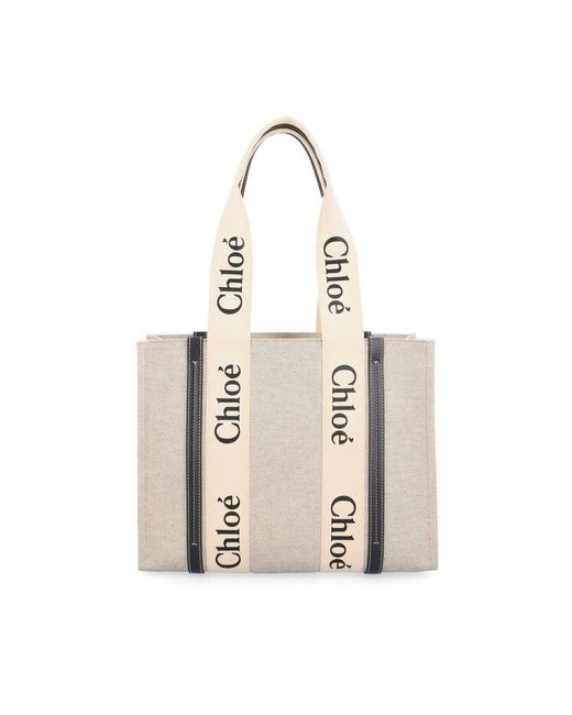 Chloé Natural Woody Medium Linen Tote Bag