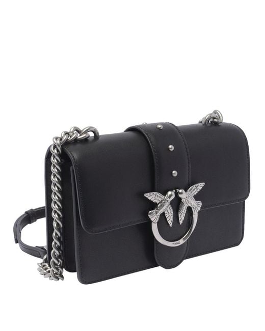 Pinko Black Leather Love One Mini Shoulder Bag