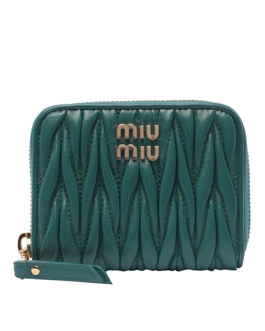 Miu Miu Green Logo Lettering Zip-around Wallet
