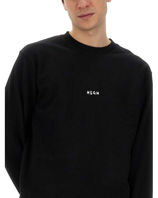 MSGM Black Rib Trim Logo Sweatshirt for men